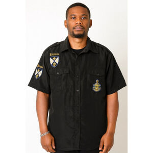 Men's Royale Black Gold Embroidered Casual Button Down Shirt XL